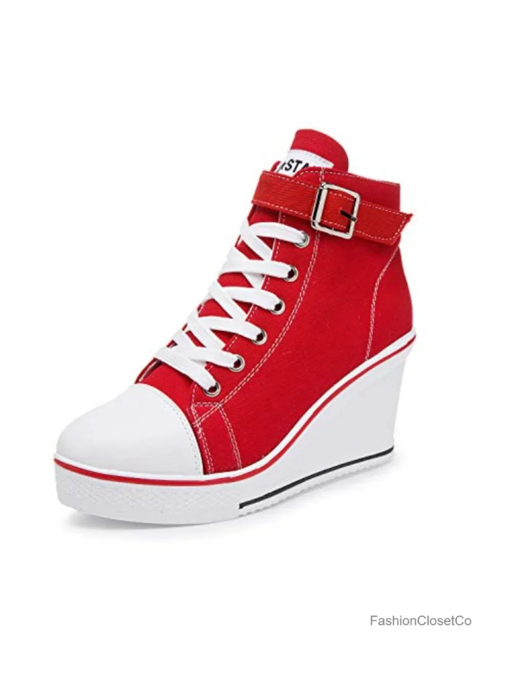 Women's Canvas High-Heeled Platform Wedge Sneakers, Lace-Up, Breathable, Rubber